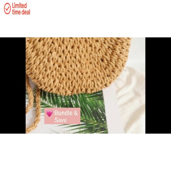 Handwoven Rattan Tote Bag, Semi-Circle Beach Shoulder Bag, Crossbody Travel - Picture 8 of 8